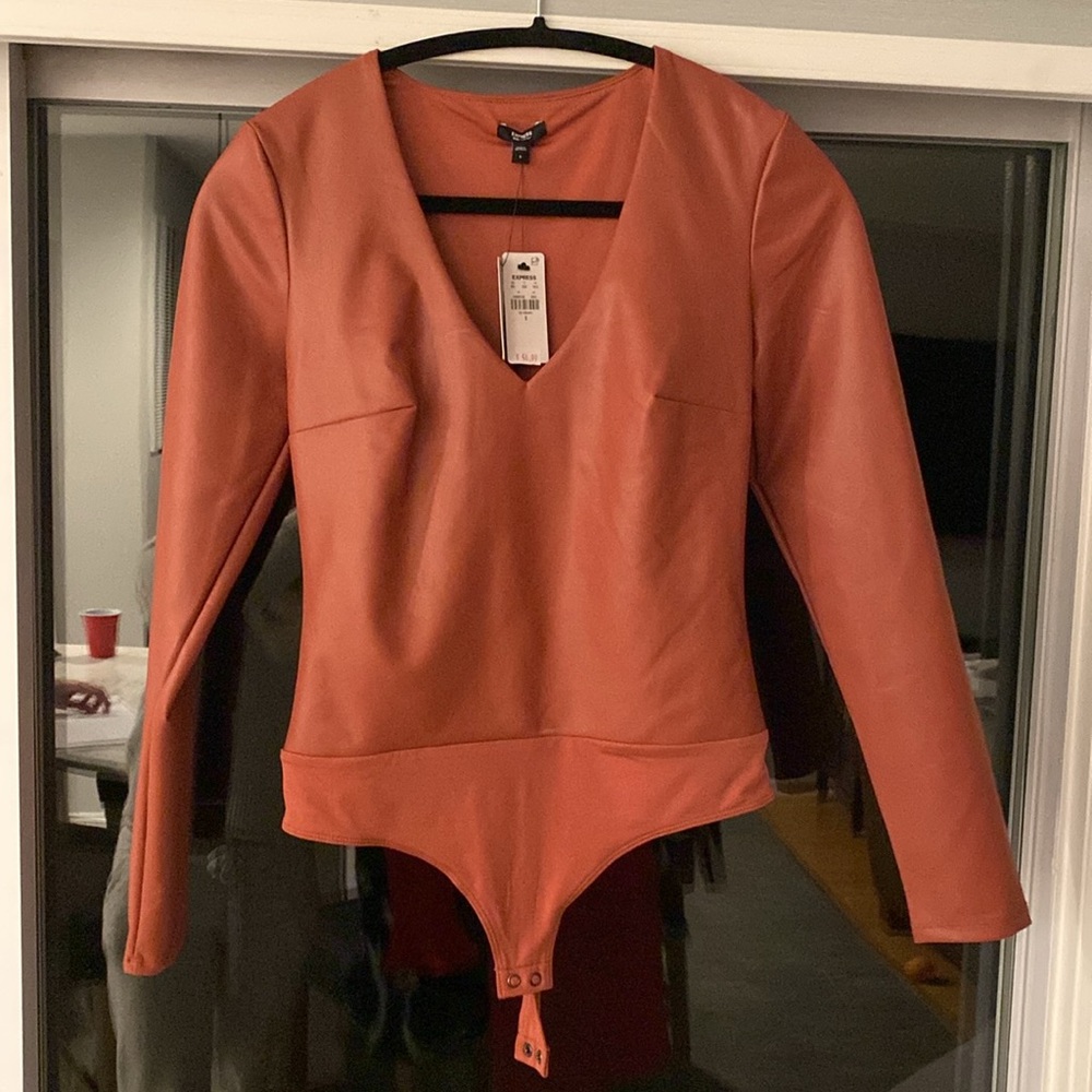 Express brand NWT brownish/orange faux leather bodysuit